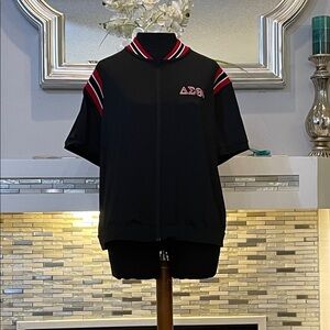 Delta sigma theta Black Short-Sleeve full zip with Red & White Stripes size L